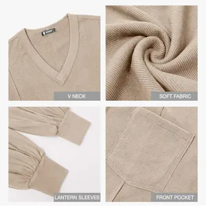 NWT BTFBM Casual V Neck Ribbed Knitted Shirts Loose Balloon Sleeve Top Size M thumbnail 5