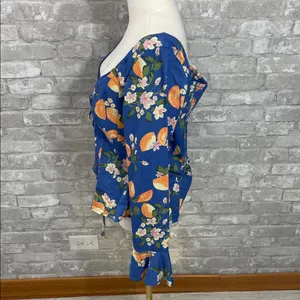 Free People Floral Blue and Orange Kayla Top thumbnail 3