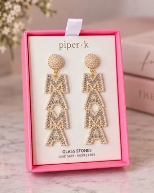 Piper K MAMA Statement Earrings Glass Stones Gold Tone 3” NWT thumbnail 1