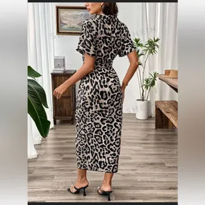 Abstract Print (NOT Animal Print) Short Sleeve Button Down Tie Dress thumbnail 3