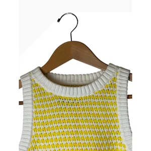 Future Collective Sweater Vest Women Small Yellow Cotton Cropped Preppy Retro thumbnail 4