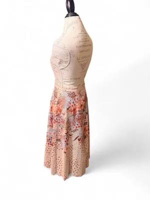Orange, Brown, and Beige Floral Print A-Line Midi Wrap Skirt thumbnail 5