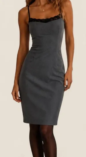 Zara gray lace trim midi slip dress minimalist quiet luxury size L thumbnail 1