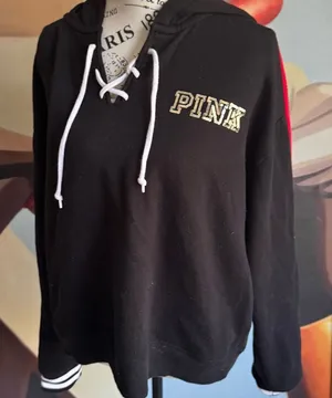 Victorias Secret PINK sequin Rose Bling Lace-up hoodie RARE medium thumbnail 1