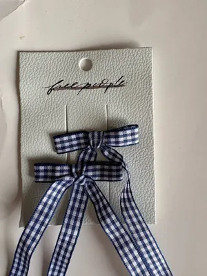 Free people Jordie blue gingham Printed Bow Set Of 2 thumbnail 4