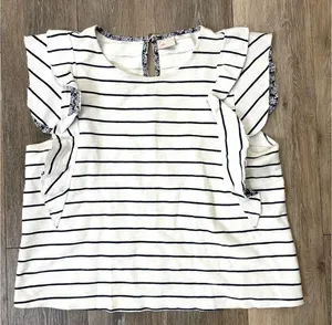 Anthropologie Postmark Striped Ruffle Sleeve Top Womens Medium thumbnail 1