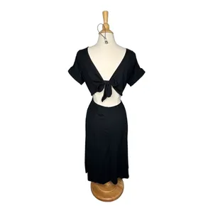 Entro Midi Dress Womens Small Black Open‎ Tie Back Short Sleeve Pockets 6164 thumbnail 11