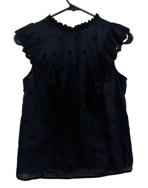 Boden Top Womens Size 6 Black Eyelet Ruffle Trim Embroidered Cotton Blouse thumbnail 1