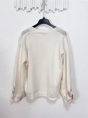 Miss Sparkling Ivory Floral Embroidered Open Front Knit Cardigan Sweater thumbnail 7