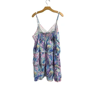 Simply Southern Tiered Mini Dress XXL Blue Purple Swirl Ric Rac Trim Sleeveless thumbnail 2