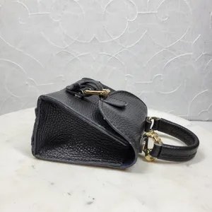 Vintage Italian Mini Black Leather Top Handle Bag Gold Buckle Made in Italy thumbnail 16
