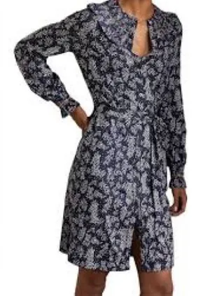 Boden Womens Navy Smocked Detail Jersey Tie Waist Cottagecore Dress Size 8R‎ thumbnail 1