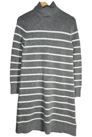 J. Crew Gray White Relaxed Stripe Turtleneck Sweater Dress XS Wool Blend BC720‎ thumbnail 1