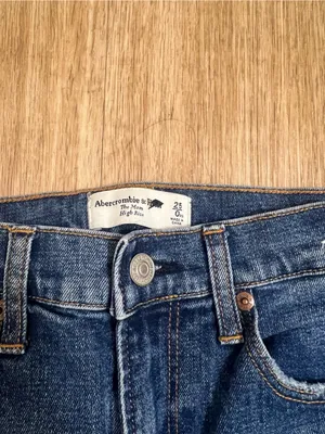 Abercrombie & Fitch Dark Blue High-Rise Straight Jeans with Distressing thumbnail 5