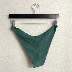 NWT Aerie Womens Swim Bikini Bottom Sage Green Cheeky Texrured Size Large thumbnail 2