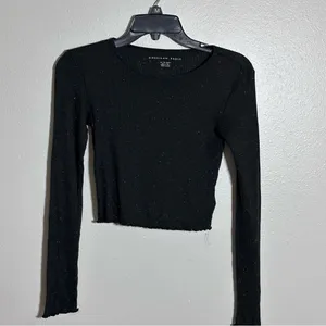 American Eagle Women Ribbed‎ Gray/Black Long Sleeve Crop Top size XS thumbnail 2