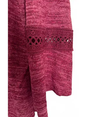Lildy Women's Knit Sweater Top Size XL Red Wine Embroidered Casual Fall Shirt thumbnail 4