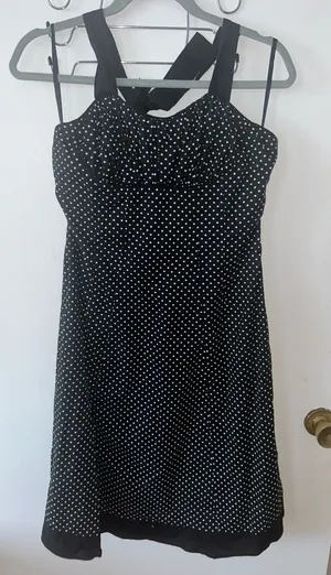 Black Polka Dot Y2K Sleeveless Dress Halter Midi Dress NWOT thumbnail 1