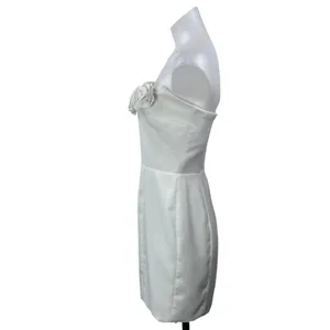 Amanda Uprichard White Floral 3D Strapless Bandeau Sheath Mini Dress Size S thumbnail 2