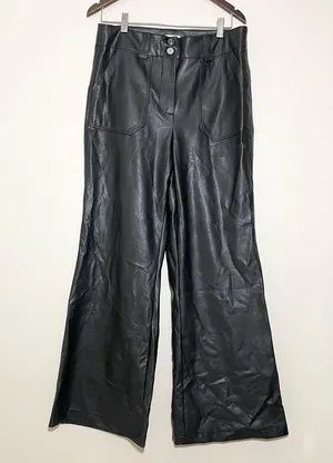 Anthropologie The Naomi Wide Leg Flare Pants Faux Leather thumbnail 2