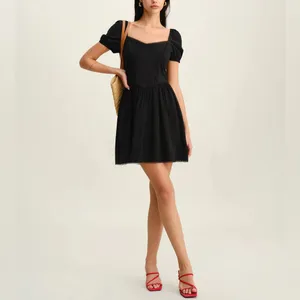 Rihoas Black Sweetheart Neck Puffed Sleeve Mini Dress thumbnail 4