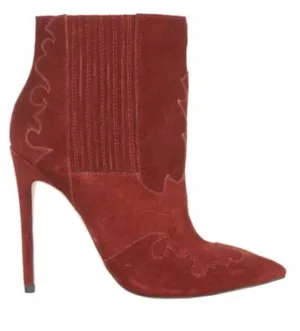 Burgundy suede pointed toe stiletto ankle boots with cowgirl design ASOS size 6 thumbnail 1