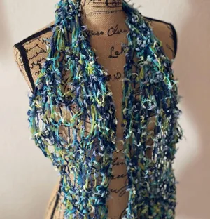 Handmade Elegant Blue and Green Knit Scarf thumbnail 1