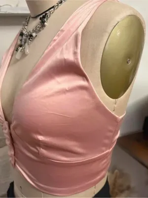 Free People Soft Pink Satin Crop Top W/ Open Back Size X-Small thumbnail 6