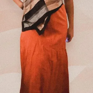 Orange kid core kawaii 90s phoebe buffay colorful midi skirt with ruffle detail thumbnail 2