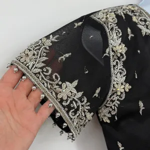 Embroidered Choli Beaded Blouse Top Sz Small Formal Wedding Festival Black Mesh thumbnail 3
