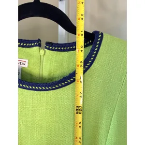 Vintage Talbots Chartreuse Lime Mod Drop Waist Dress Navy Trim Size 10 USA thumbnail 6