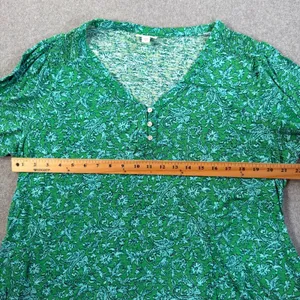 J.Jill Women's 2X Green Floral V-Neck Blouse Top Smocked Shoulder 3/4 Sleeve thumbnail 6
