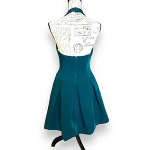 Halston Heritage Teal Green Halter Fit & Flare Dress Sz 6 Damage See Description thumbnail 2