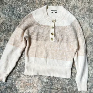 J.Crew 100% Cashmere marled sweater in stripe Henley Tan Cream Suze Sm thumbnail 9