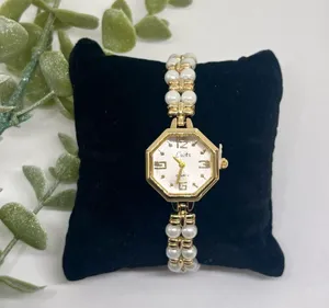 Vintage style gold tone pearl watch thumbnail 2
