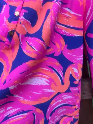 Lilly Pulitzer Elsa Plume Blume Flamingo Silk Long Sleeve Blouse Size Medium thumbnail 13