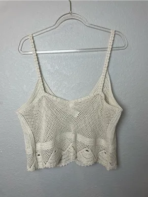 H&M Cream Crochet Camisole Crop Top Size XL thumbnail 7