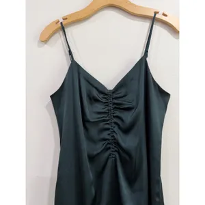 Express Forest Green Satin Ruched Bust Midi Slip Dress Size Small S‎ thumbnail 4