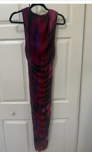 Purple Abstract Ruched Mesh Maxi Dress — Small thumbnail 4