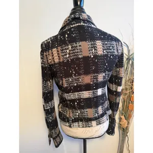 Free People Women 6 Plaid‎ Moto Jacket Black Brown Speckled Asymmetric Zip Knit thumbnail 4