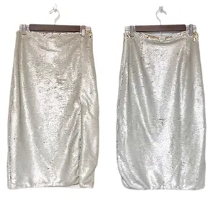CHELSEA & VIOLET Silver Gold Full Sequin Midi‎ Pencil Skirt Metallic Size 8 10 thumbnail 3