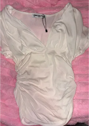 Mattey Cinched V Neck Top White thumbnail 3