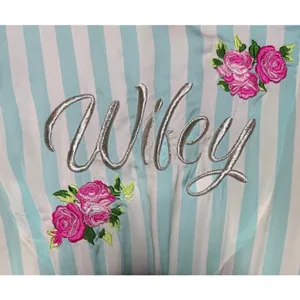 Betsey Johnson Medium Wifey Embroidered Striped‎ Robe Mint Green White Floral thumbnail 6
