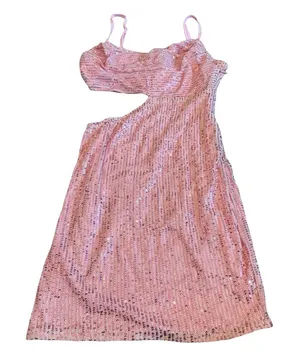 Just Quella Pink Sequin Mini Dress Cutout Spaghetti Strap Cocktail Small NWT thumbnail 1