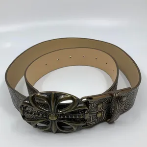 Women’s Brown Faux Leather Belt w/ Antique Gold Buckle, 28-36.5 Inches, X7G9A747 thumbnail 6