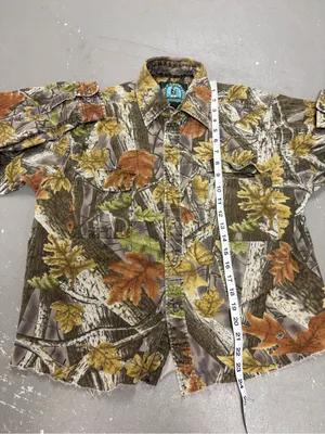 Vintage Master Sportsman Camo Button Up Shirt Womens XL Raw Hem Real Tree Leaves thumbnail 5