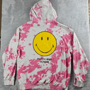 H&M Smiley Collaboration Positive Pullover Hoodie Women's Size Large Tye Dye thumbnail 14