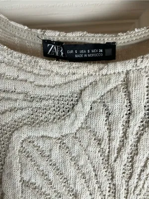Zara Textured Cream & Beige Abstract 3D Knit Cap Sleeve Midi Dress Size Small thumbnail 5