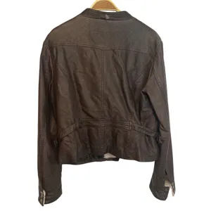 Vintage Blanc Noir Brown Leather Fur Full Zip Button Collar Bomber Jacket Large thumbnail 2