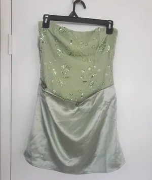 Princess Polly Mint Green Strapless Beaded Satin Mini Dress thumbnail 3
